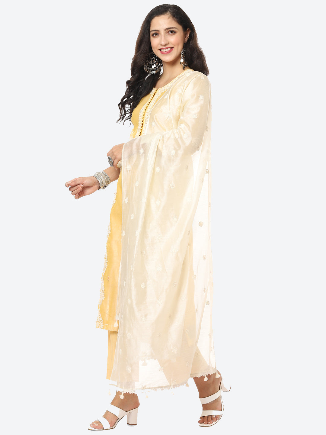 Resham Booti Cotton Stitched Salwar Kameez With Embroidered Chanderi Dupatta