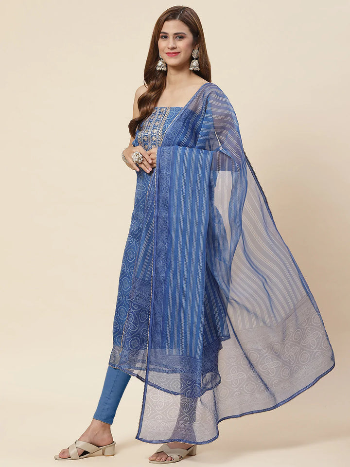 Bandhani Printed Organza Unstitched Suit Piece With Dupatta