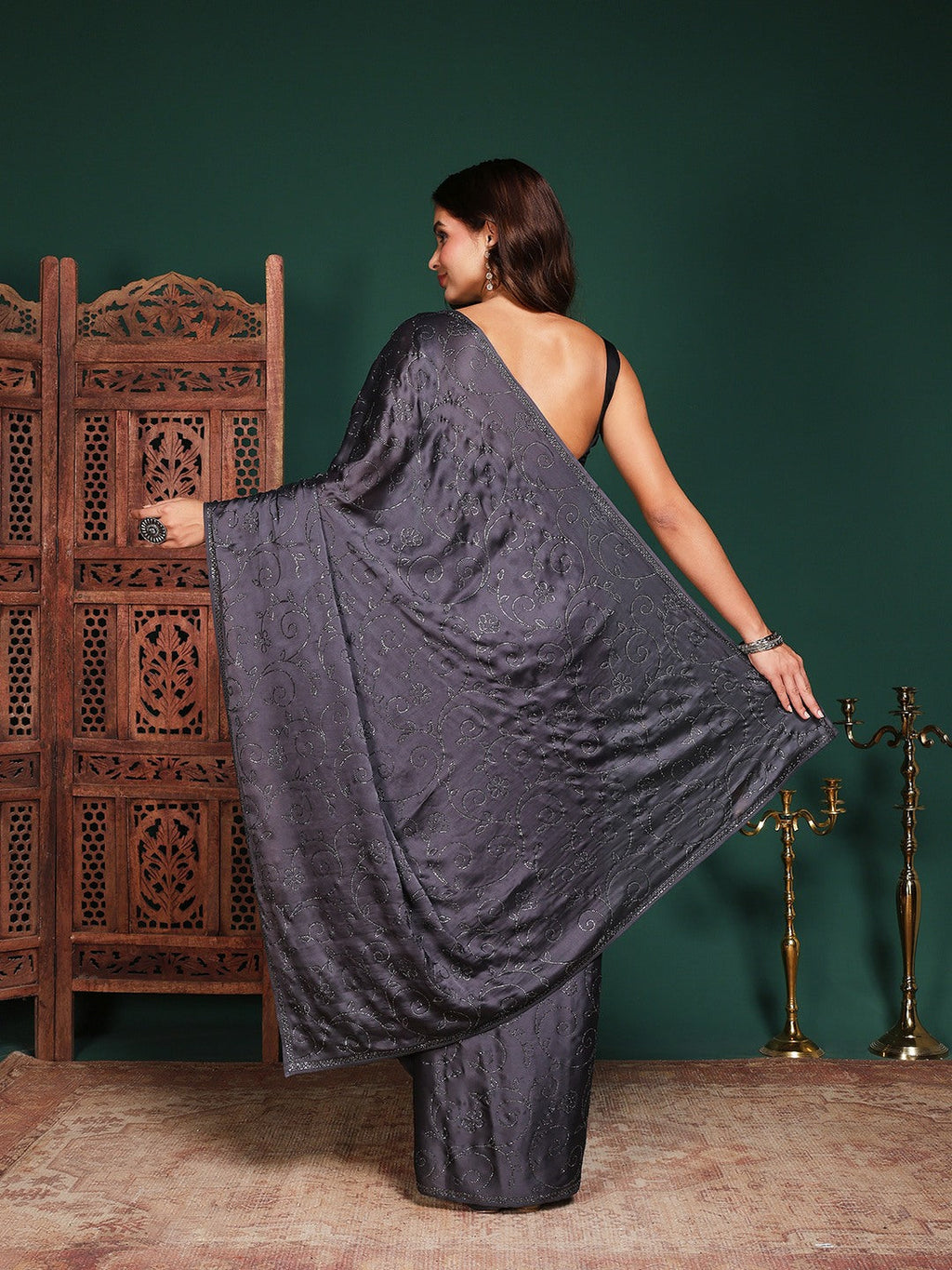 Embroidered Satin Saree