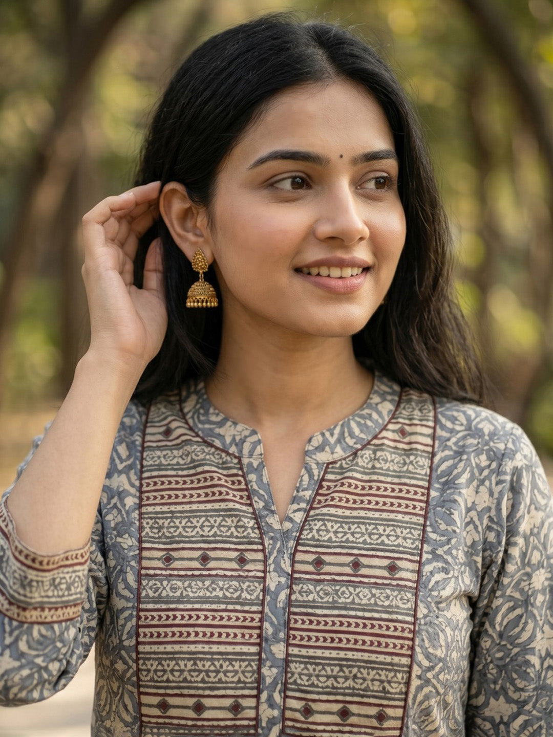 Embroidered Cotton Blend Kurta With Pant &amp; Dupatta