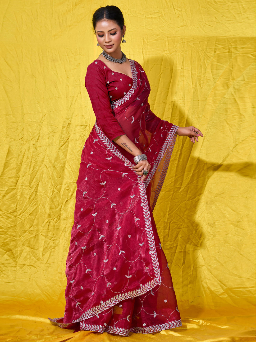 Embroidered Chiffon Saree