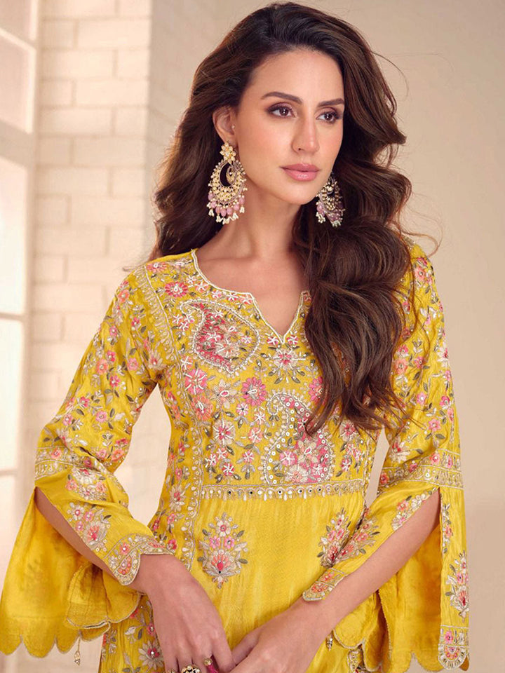 Embroidered Simmar Kurta With Gharara &amp; Dupatta
