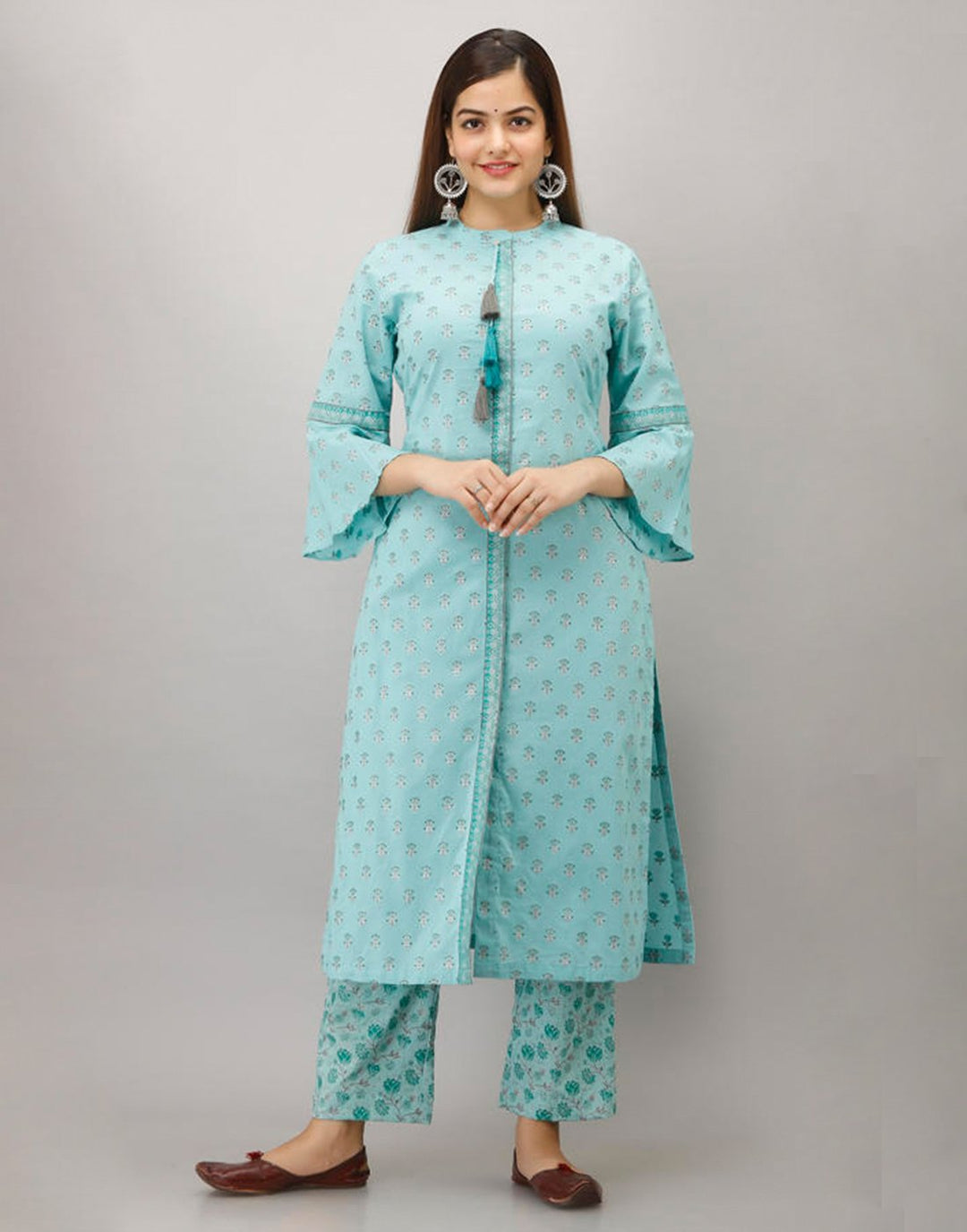 Printed Cotton Kurti And Pant With Bell Sleeves
