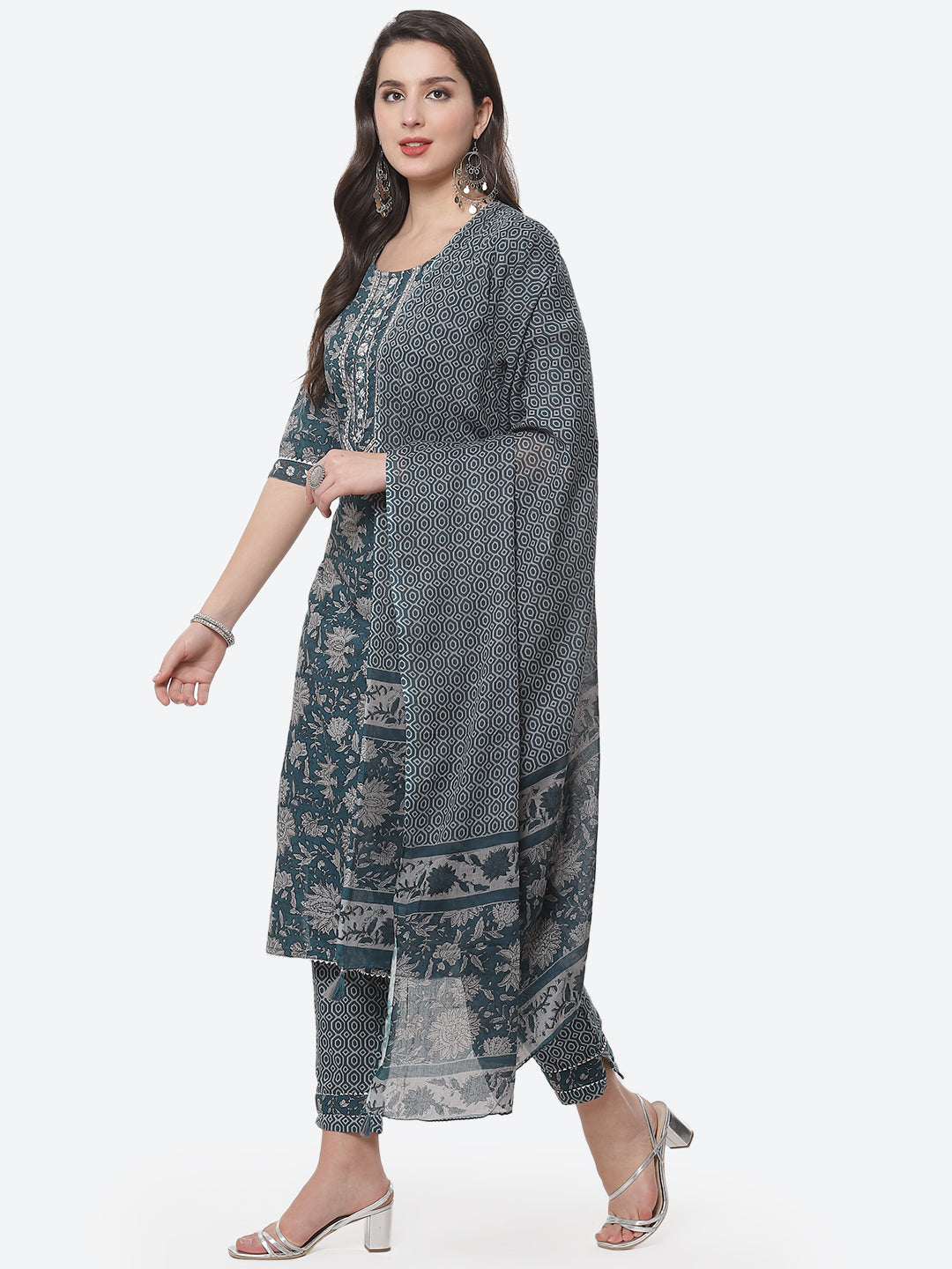 Floral Printed Cotton Stitched Salwar Kameez With Printed Dupatta