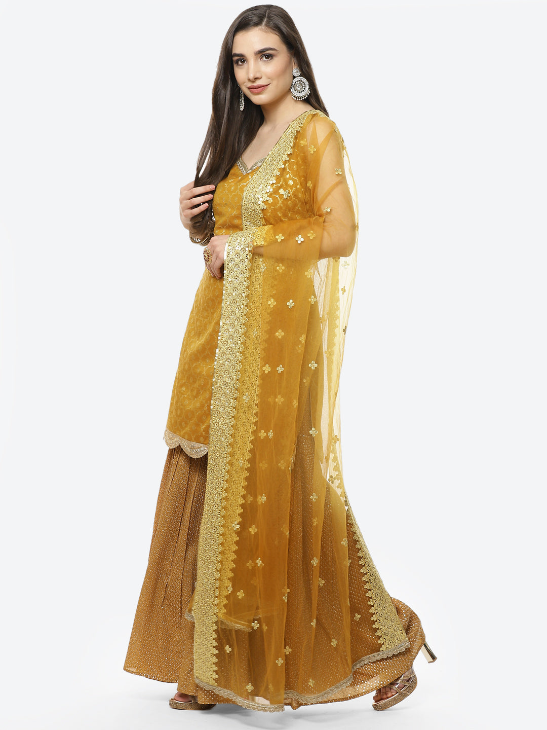 Zari Jaal Chanderi Stitched Salwar Kameez With Net Dupatta