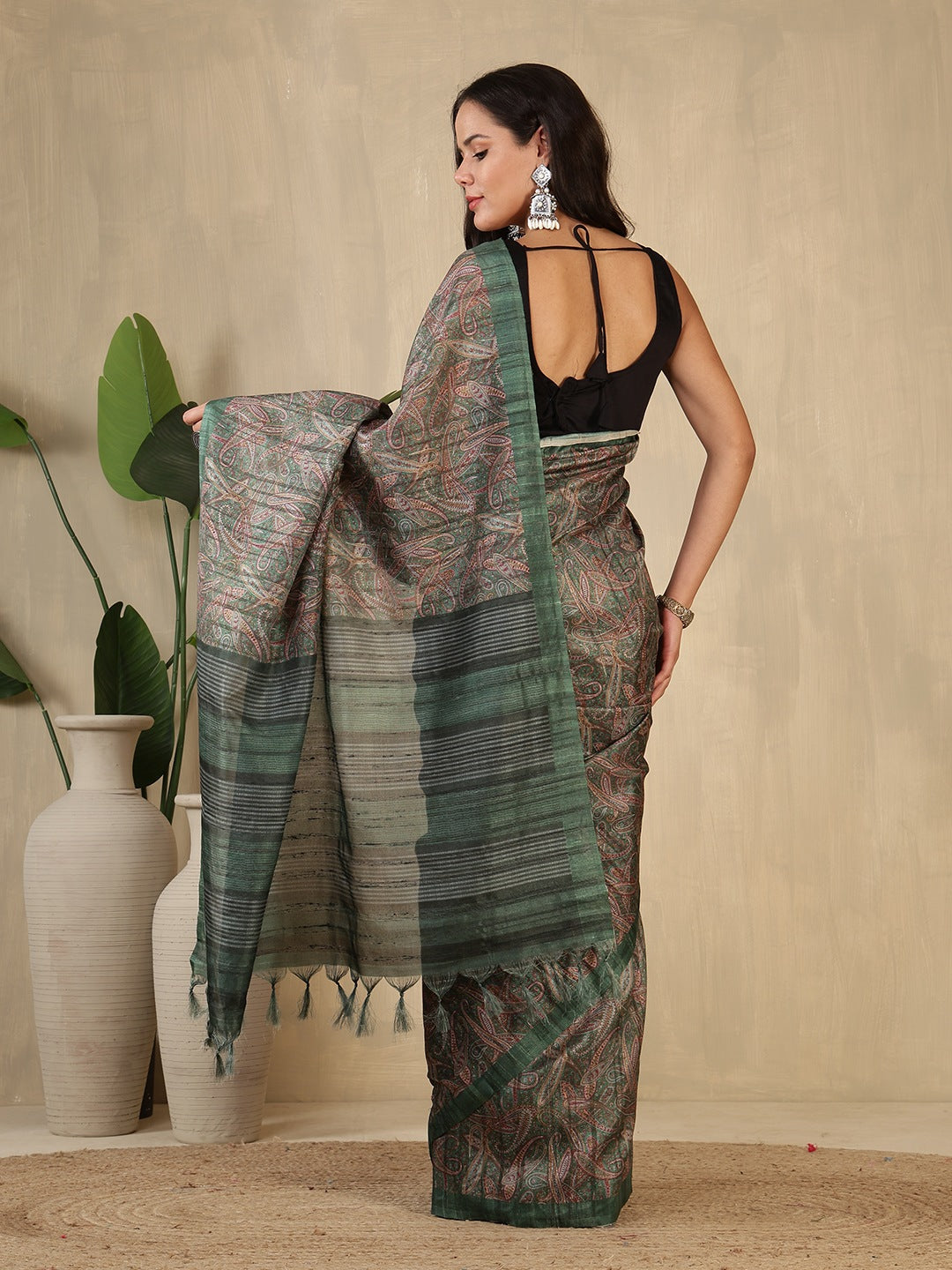 Printed Tussar Silk Saree