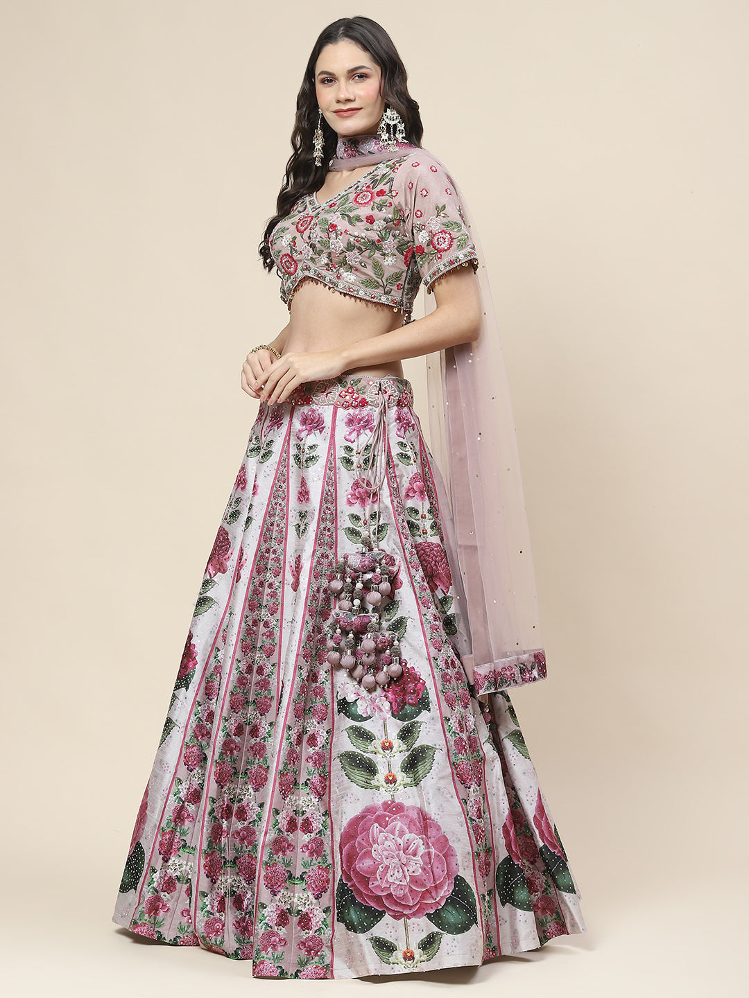 Floral Printed Handloom Choli With Lehenga &amp; Dupatta