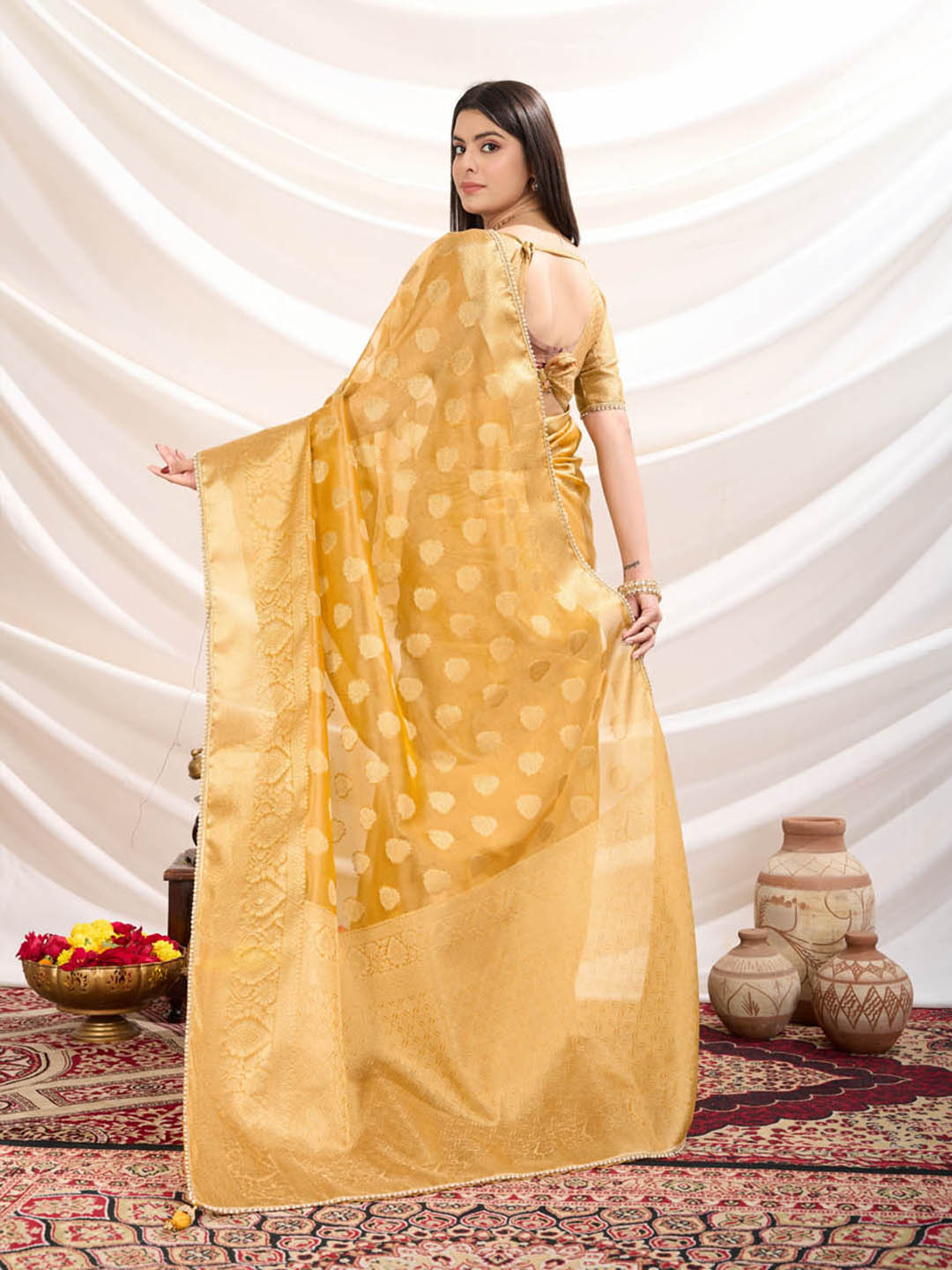 Zari Border Booti Woven Art Silk Saree