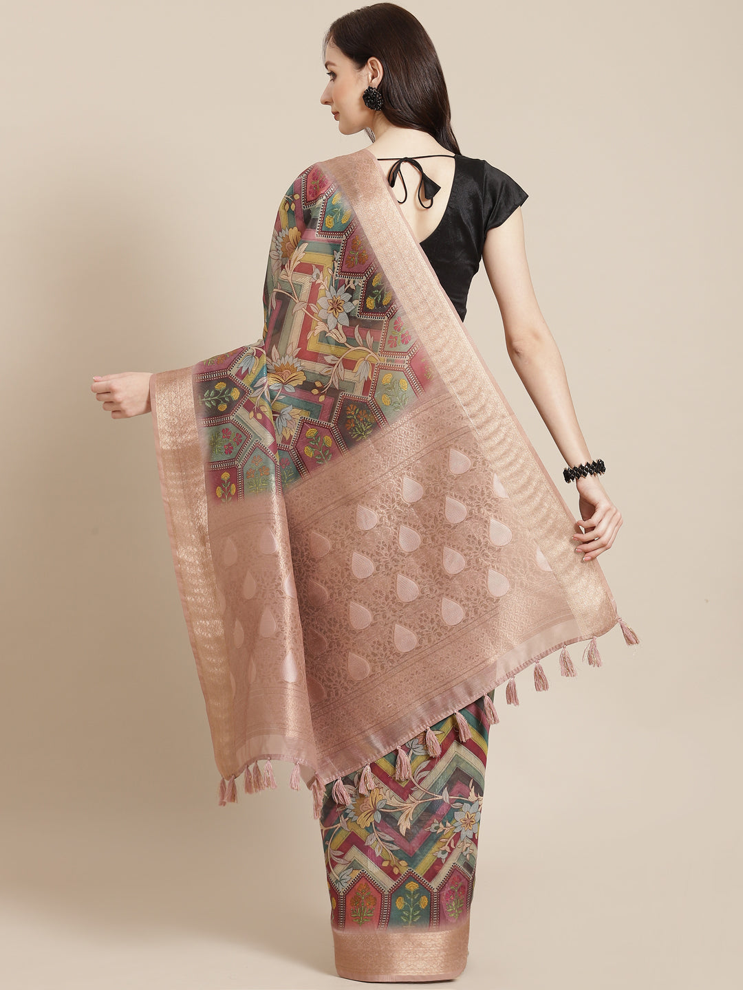 Floral Digital Printed Banarasi Pallu Cotton Chanderi Saree