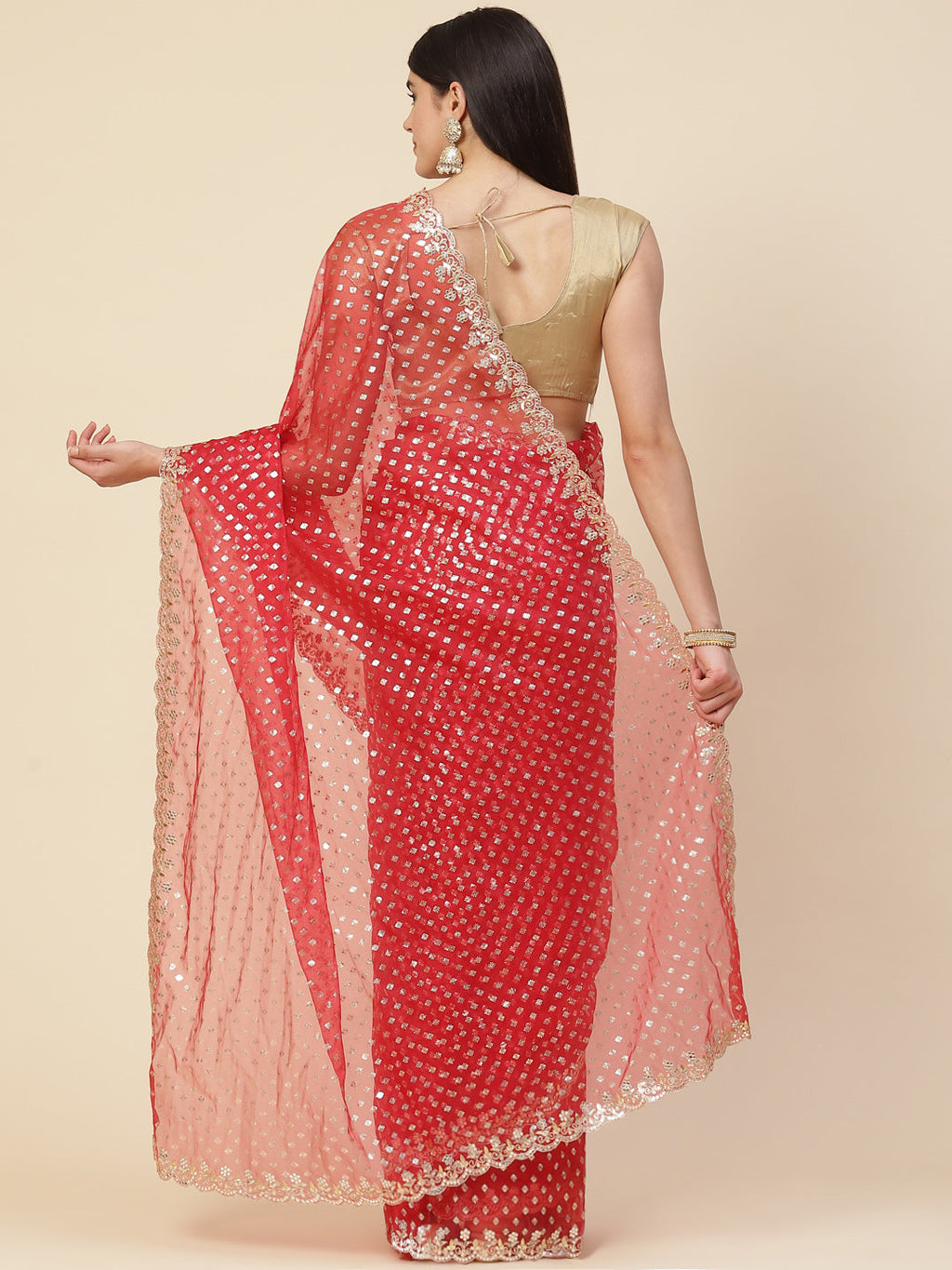 Mirror Embroidered Organza Saree
