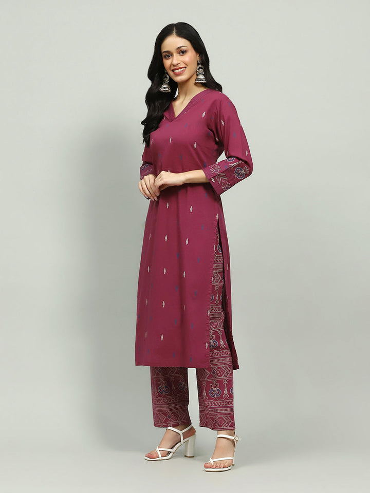 Plain Cotton Blend Kurta With Pants