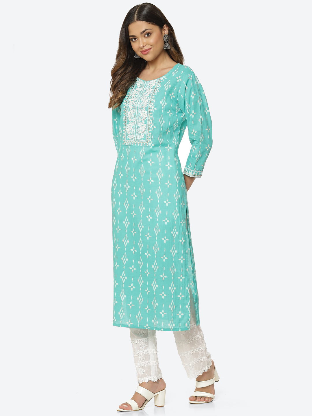 Sequin Work Printed Cotton Kurta