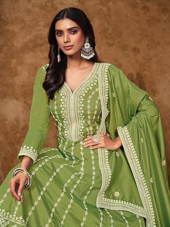 Embroidered Dola Silk Gown With Dupatta