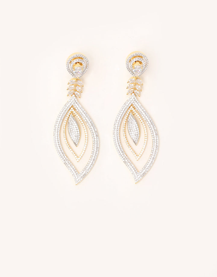 Gold Plated Leaf Shape Earrings Embellished With Diamond Stone