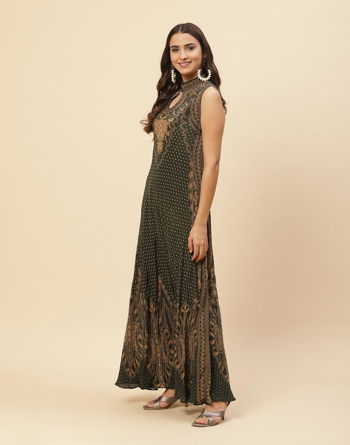 Digital Printed Crepe Gown