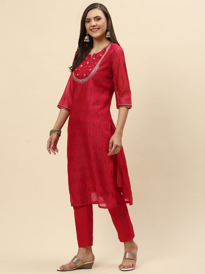 Gota Work &amp; Printed Chanderi Kurta With Pants