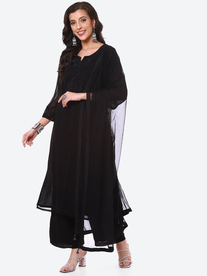 Stone Work Georgette Kurta With Palazzo With Dupatta