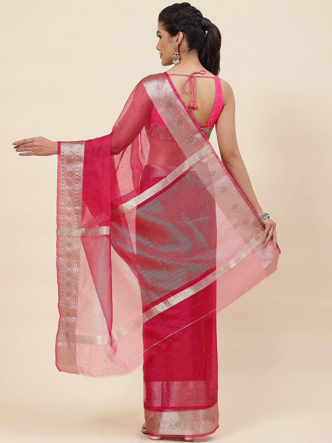 Stone Work Plain Organza Saree