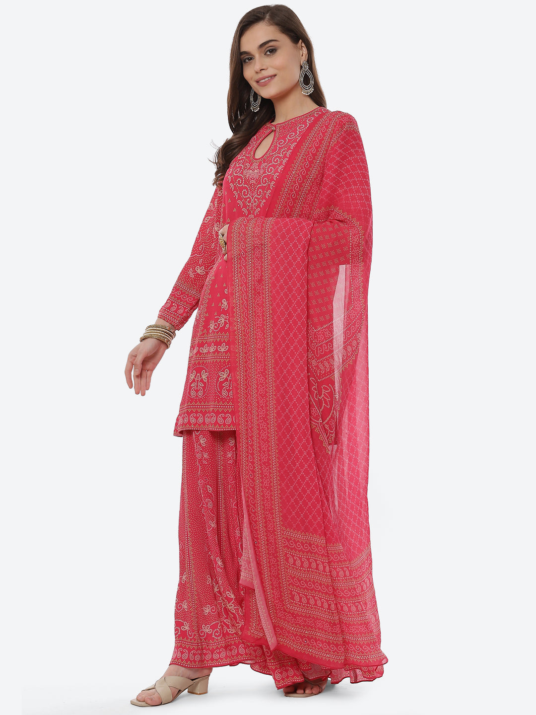 Digital Printed Crepe Kurta With Sharara &amp; Georgette Dupatta