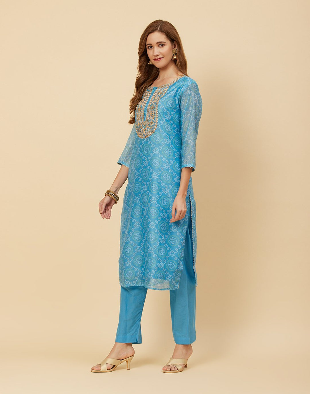 Embroidered Chanderi Kurti With Pant