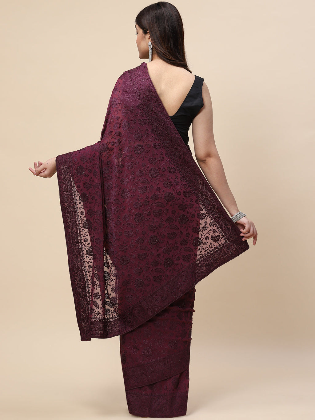 Floral Resham Jaal Embroidered Georgette Saree