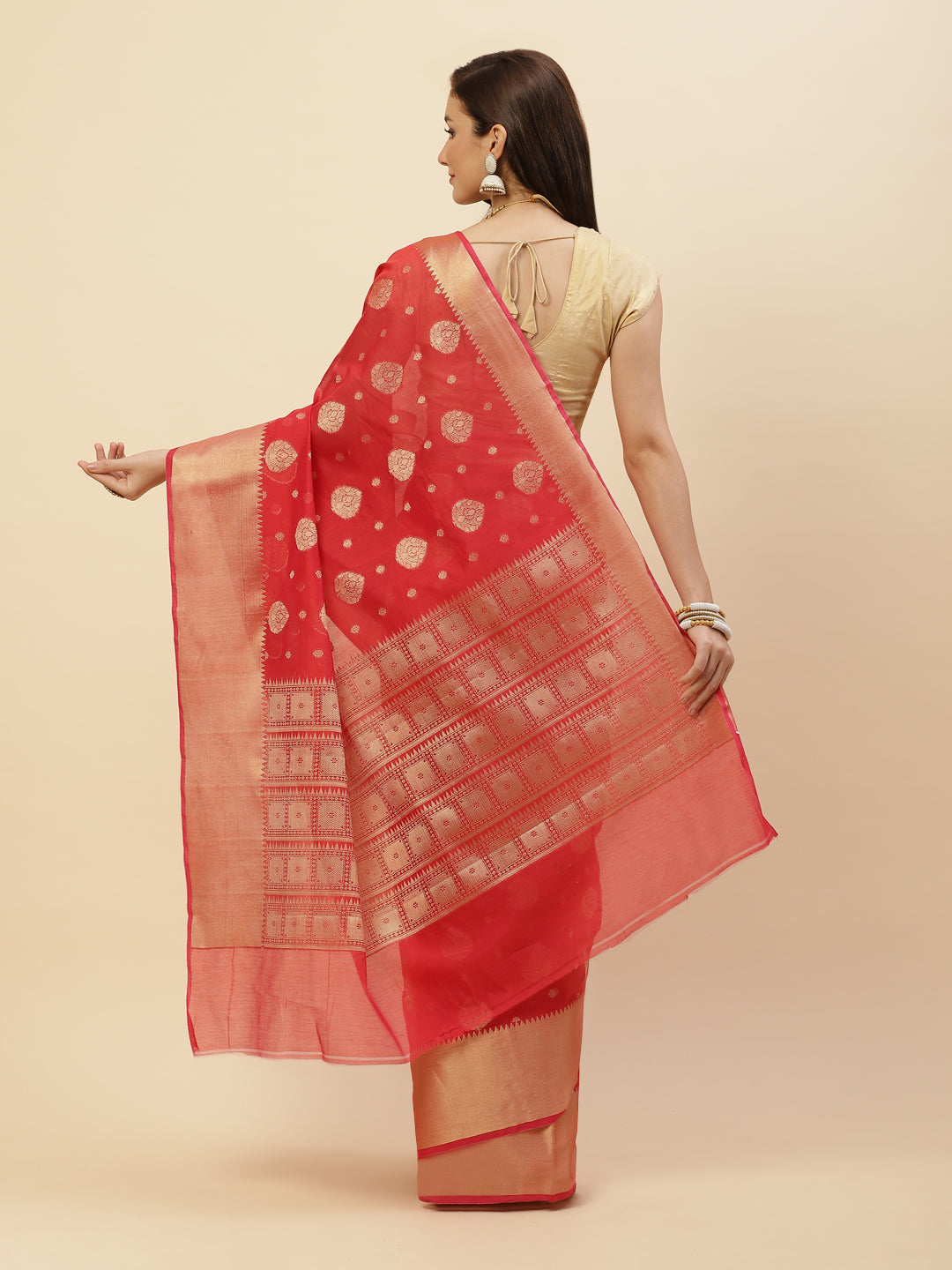 Zari Border Booti Cotton Woven Saree