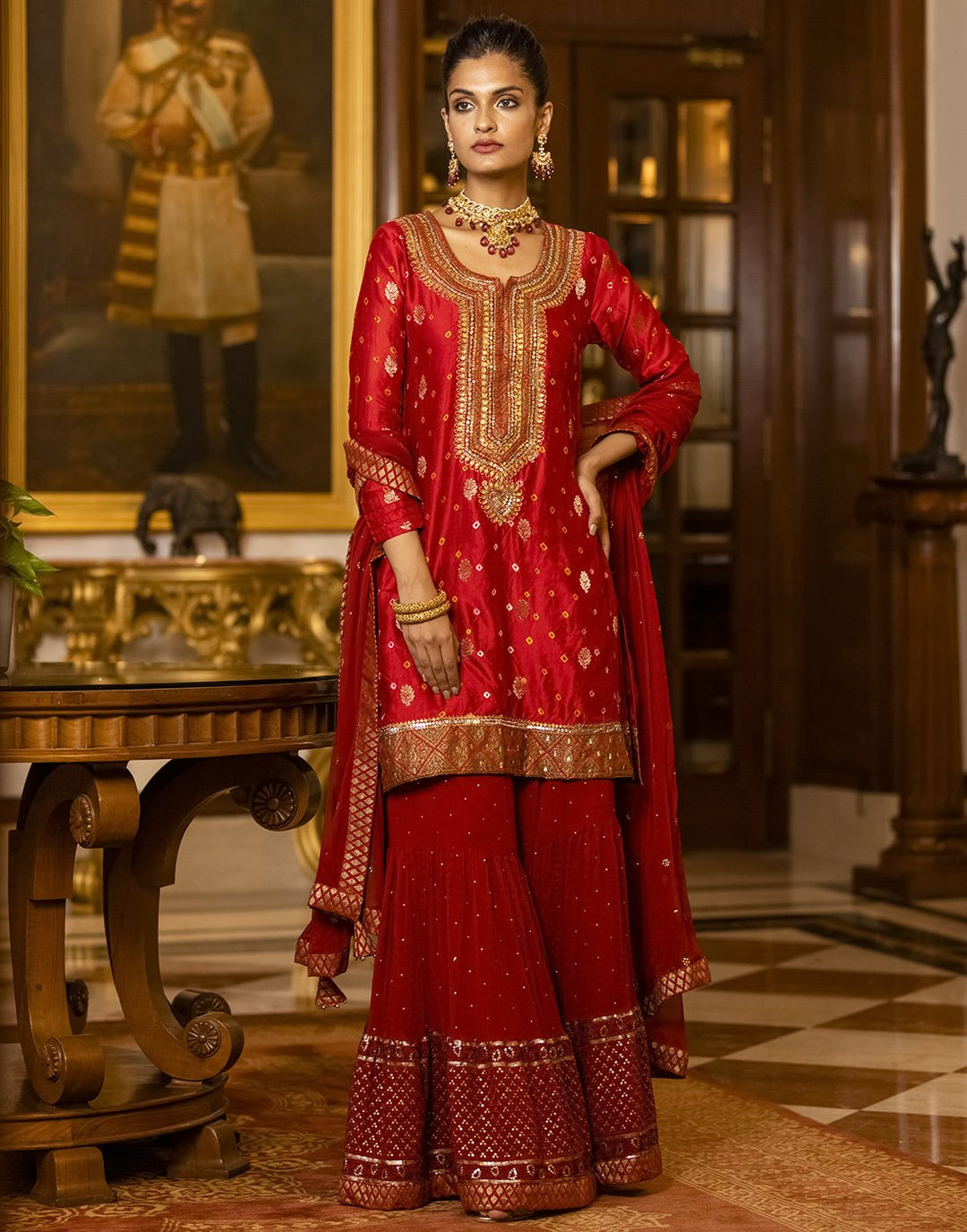Embroidered Cotton Chanderi Salwar Kameez Stitched Suit With Chiffon Dupatta