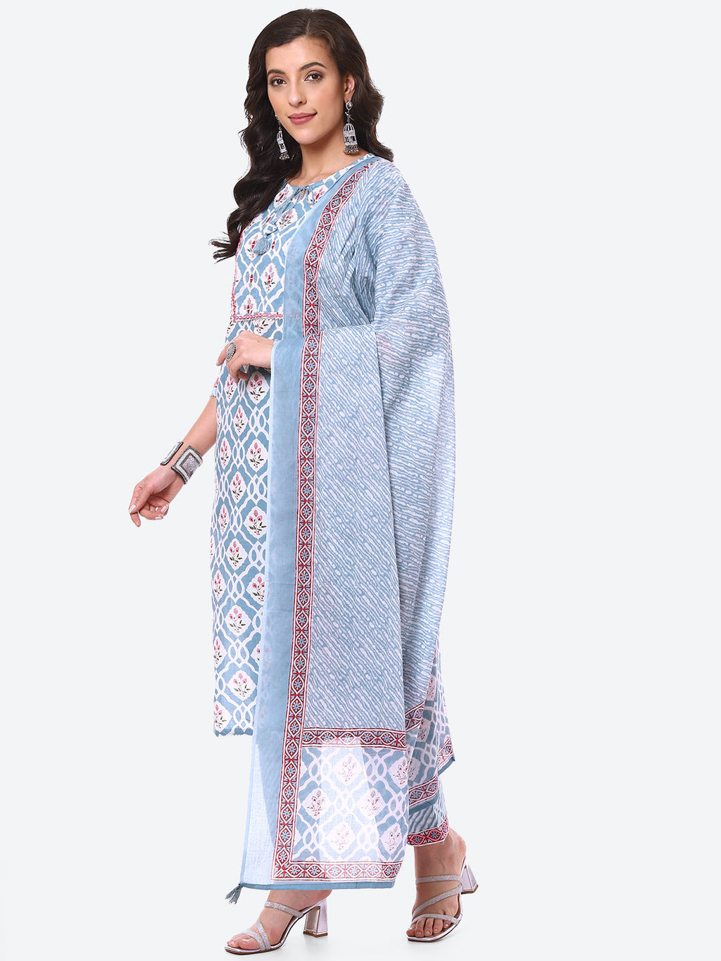 Floral Booti Printed Cotton Kurta With Pant & Dupatta