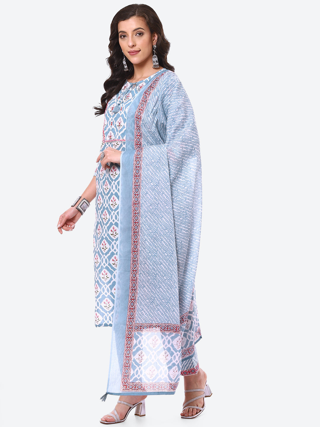 Floral Booti Printed Cotton Kurta With Pant &amp; Dupatta
