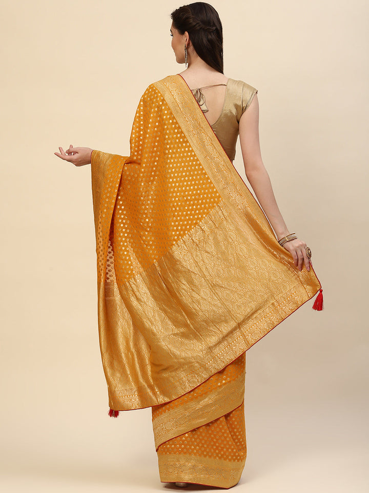 Zari Border Booti Georgette  Plain Saree