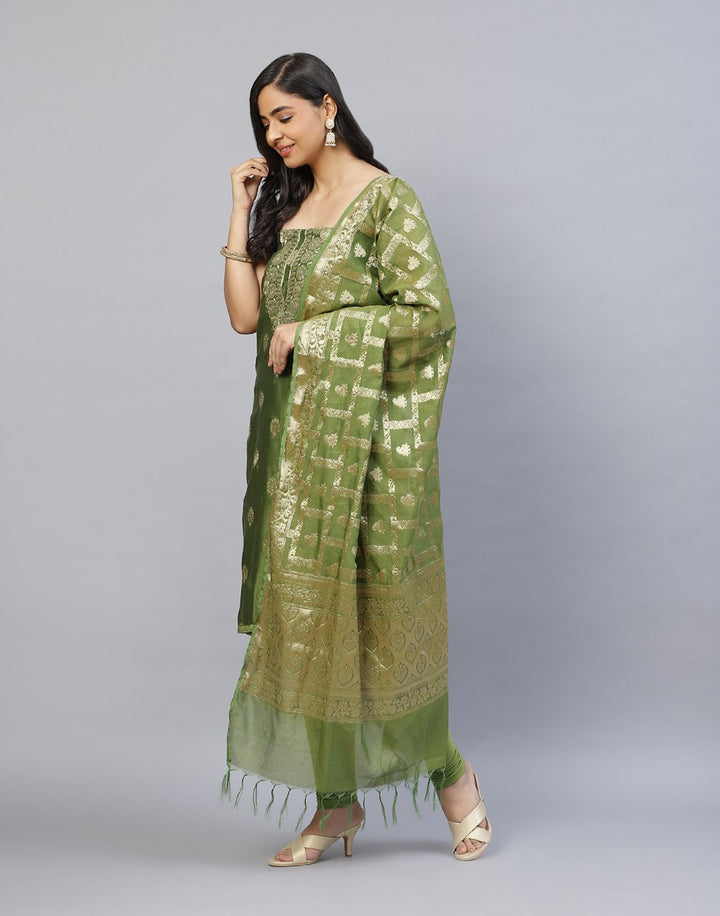 Printed Cotton Suit Piece With Embroidered Yoke Detail