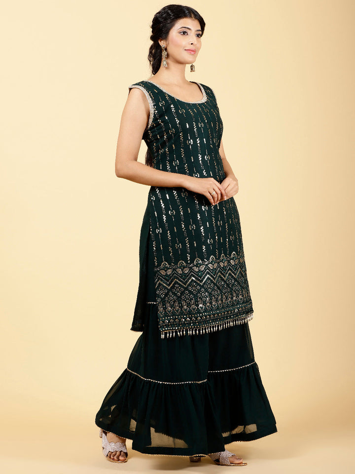 Sequen Georgette Kurta With Garara &amp; Dupatta