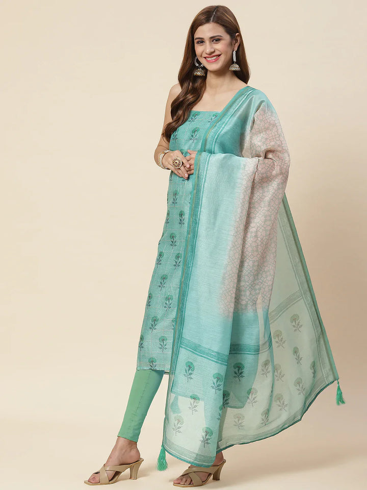 Floral Printed Chanderi Unstitched Suit Piece With Dupatta