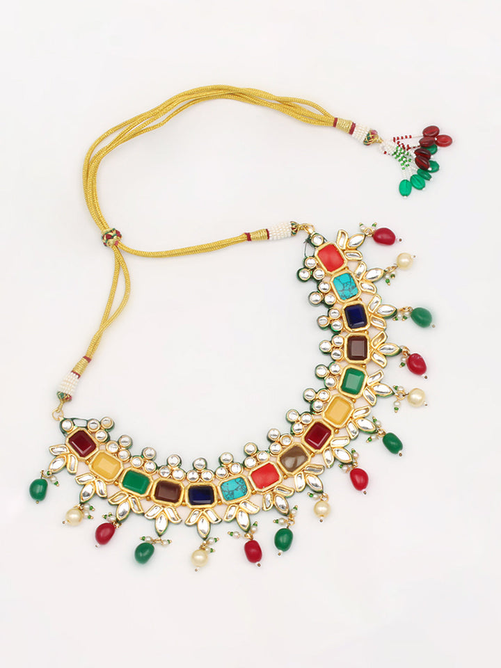 Kundan Work Necklace Set With Earring &amp; Mang Tika