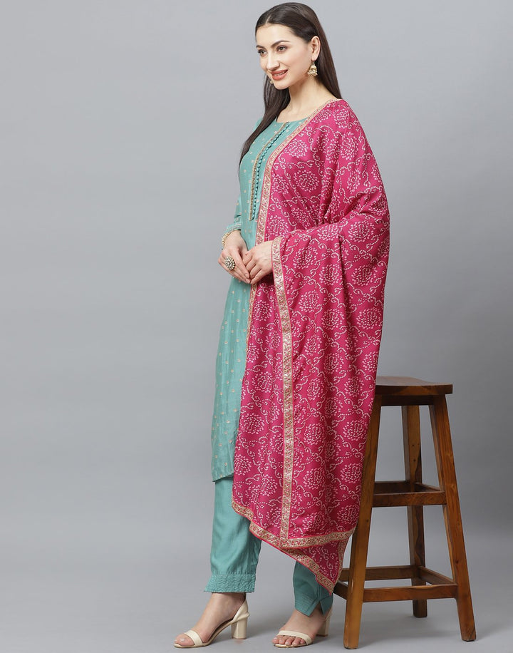 Straight Cotton Chanderi Stitched Suit
