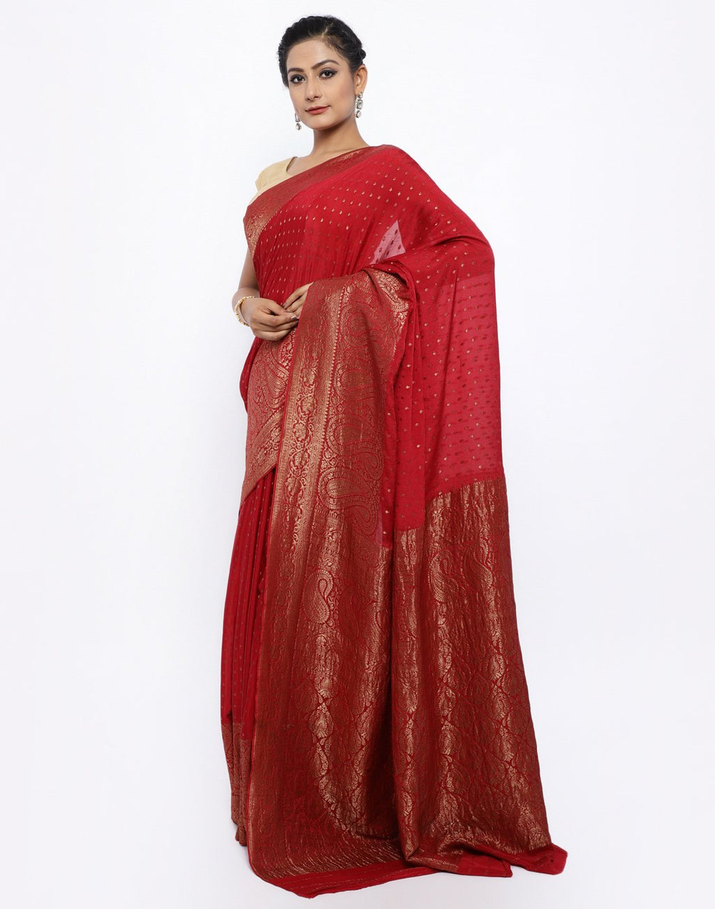 MBZ Meena Bazaar-Zari Border Booti Crepe Saree