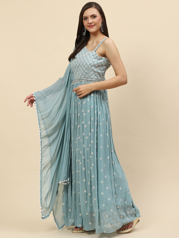 Resham Booti Georgette Gown Dress