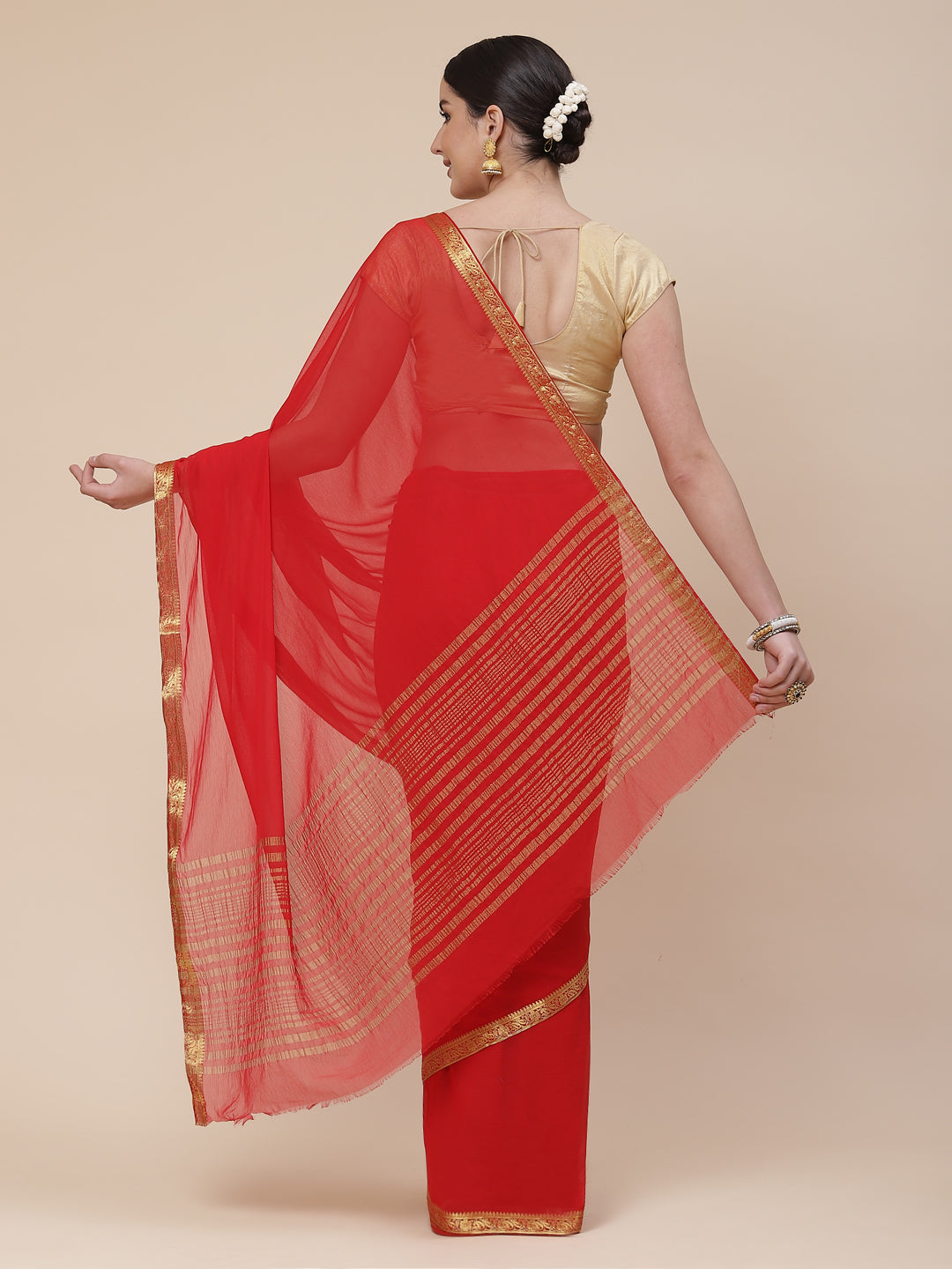 Piped Border Chiffon Plain Saree