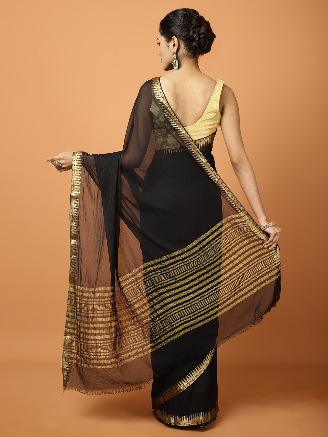 Zari Border Booti Chiffon Woven Saree