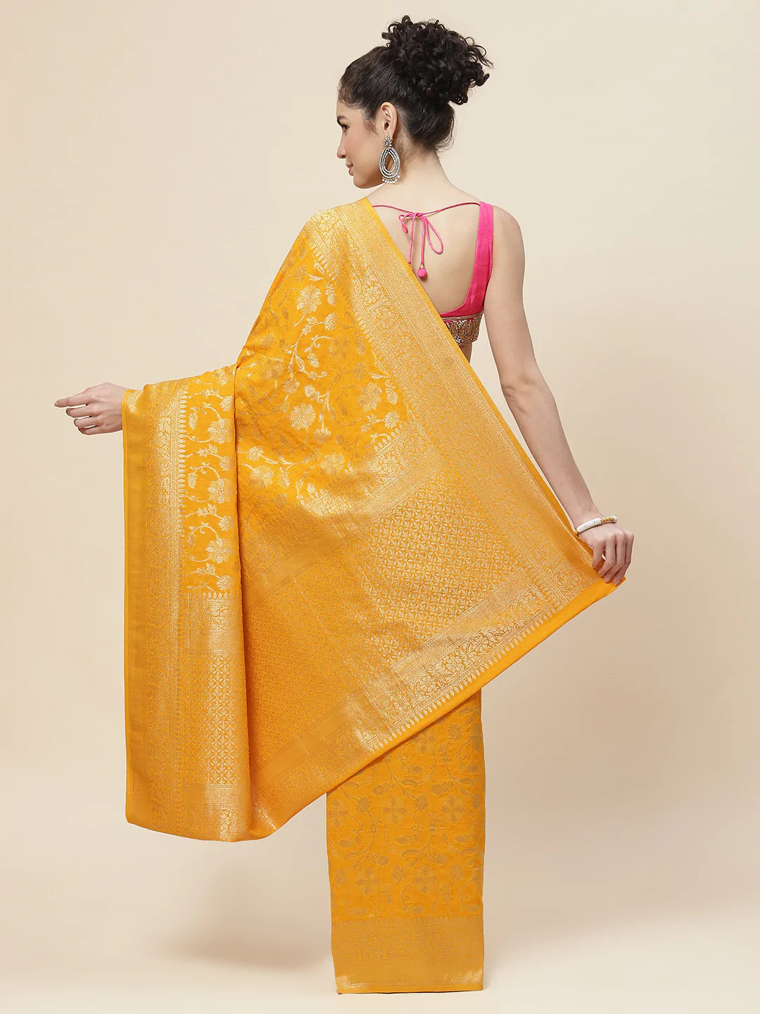 Floral Zari Jaal Tussar Plain Saree