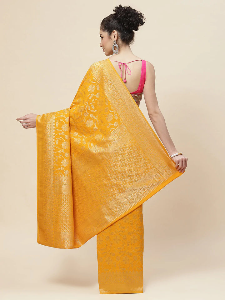 Floral Zari Jaal Tussar Plain Saree