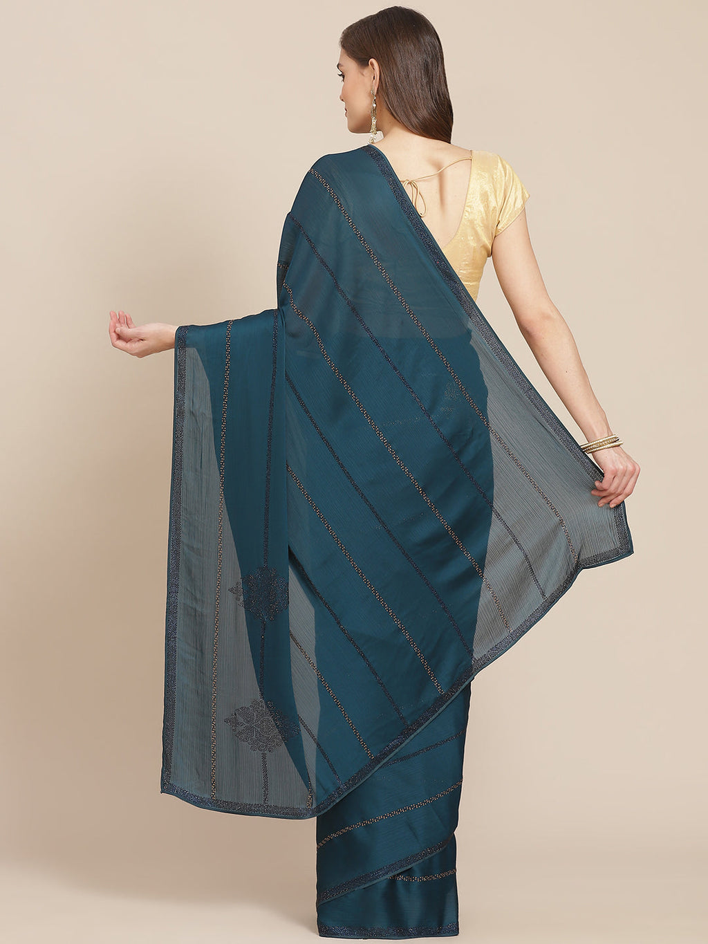 Zari Border Booti Chiffon Plain Saree