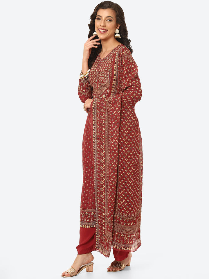 Digital Printed Crepe Kurta With Palazzo &amp; Georgette Dupatta