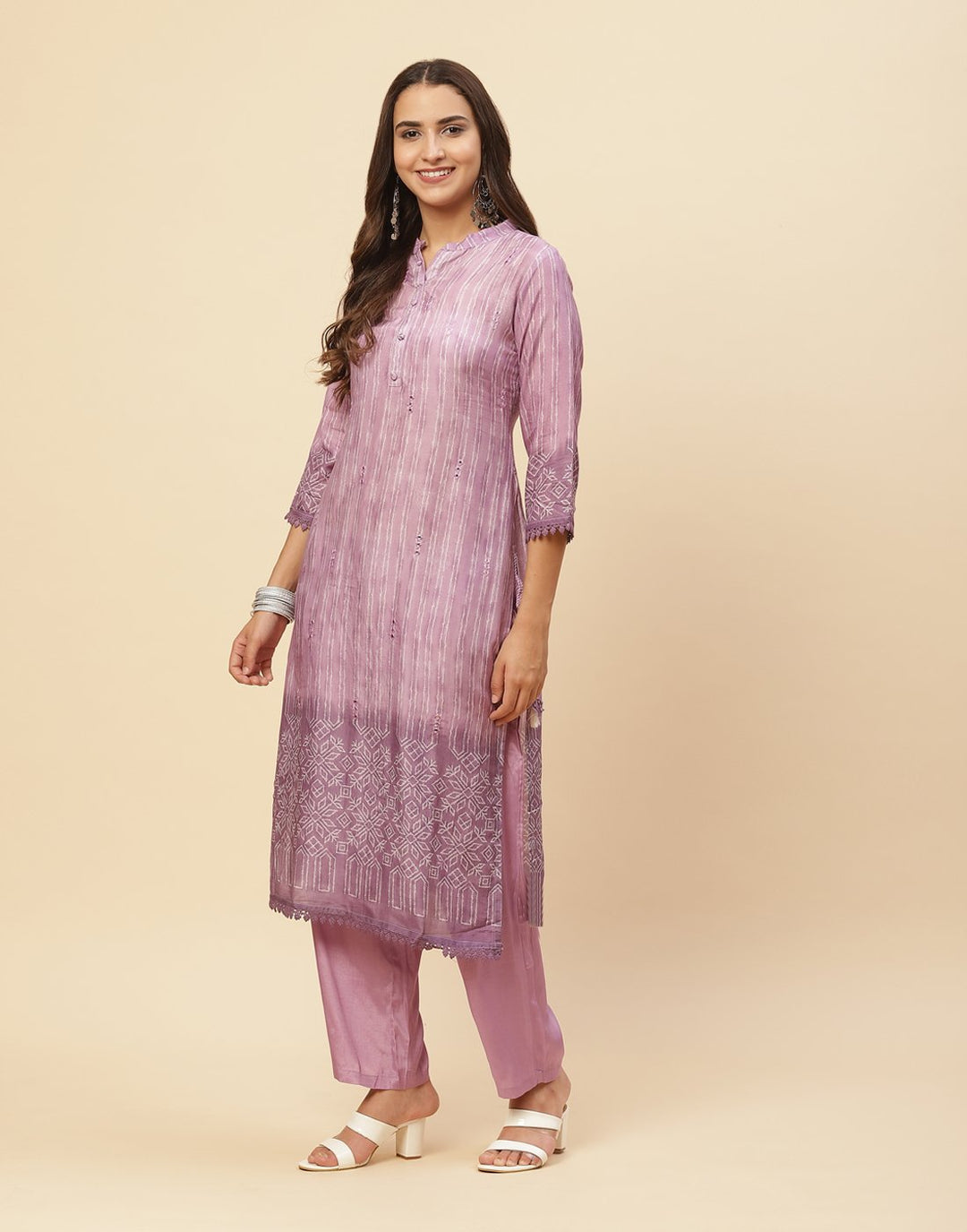 Mirror Work Printed Cotton Muslin Kurti With Pant