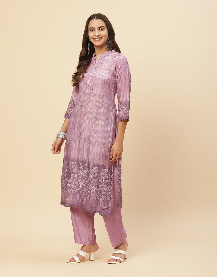 Mirror Work Printed Cotton Muslin Kurti With Pant