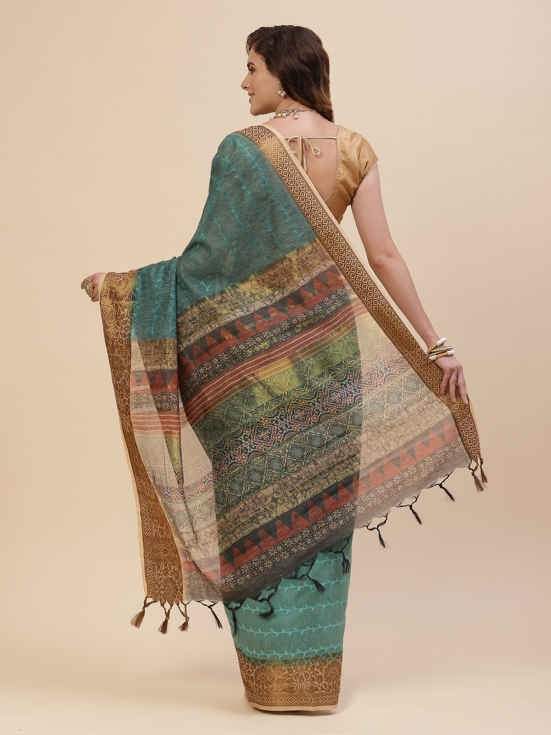 Resham Embroidered Printed Cotton Saree