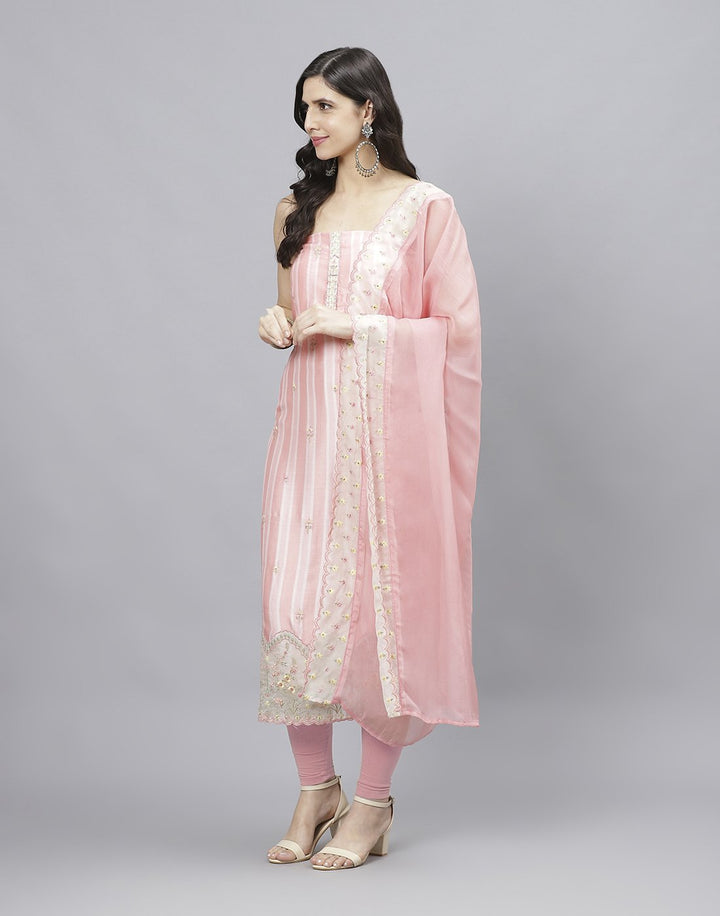 Printed Chanderi Suit Piece With Embroidered Chanderi Dupatta