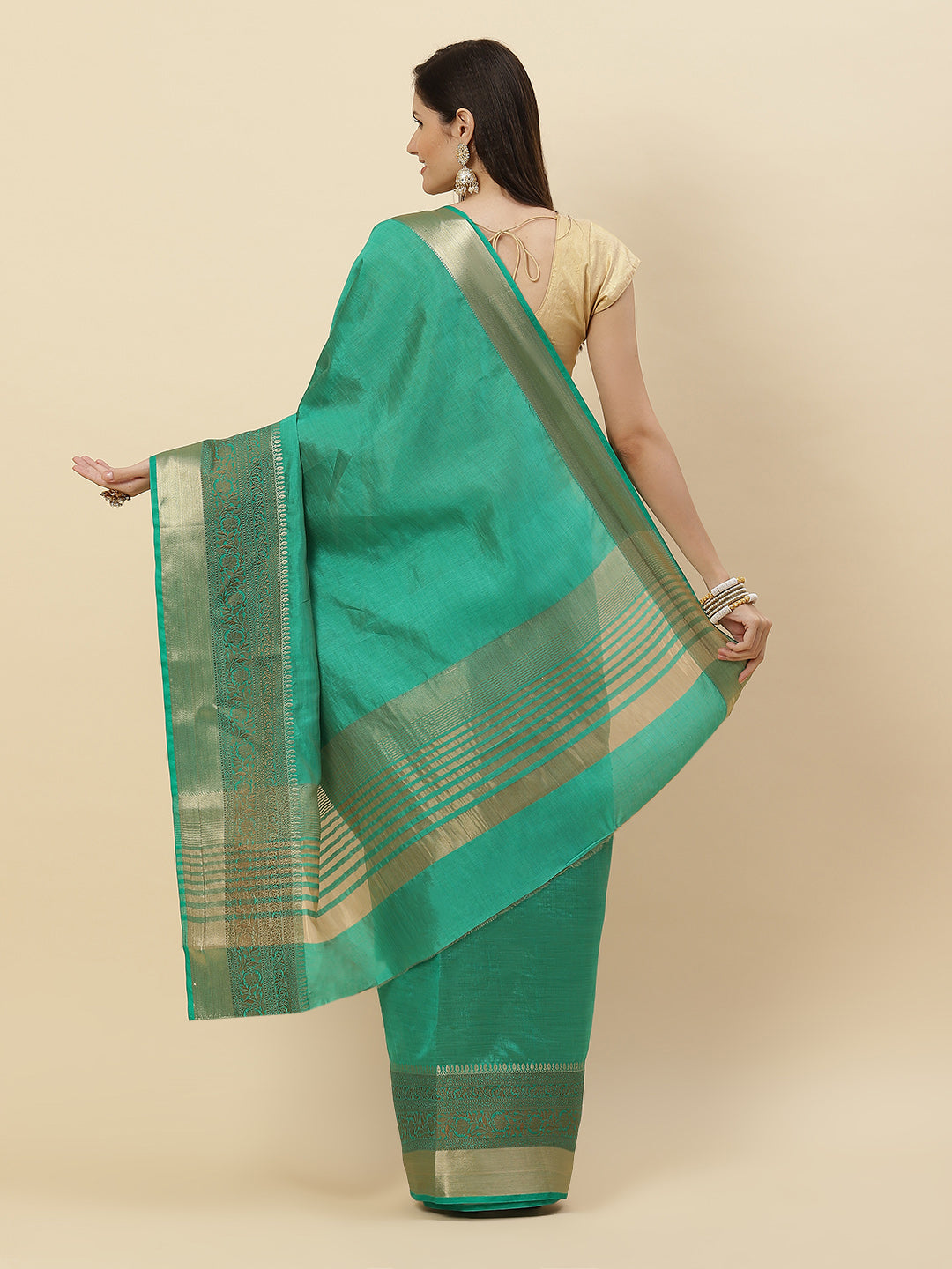 Plain Zari Border Handloom Woven Saree