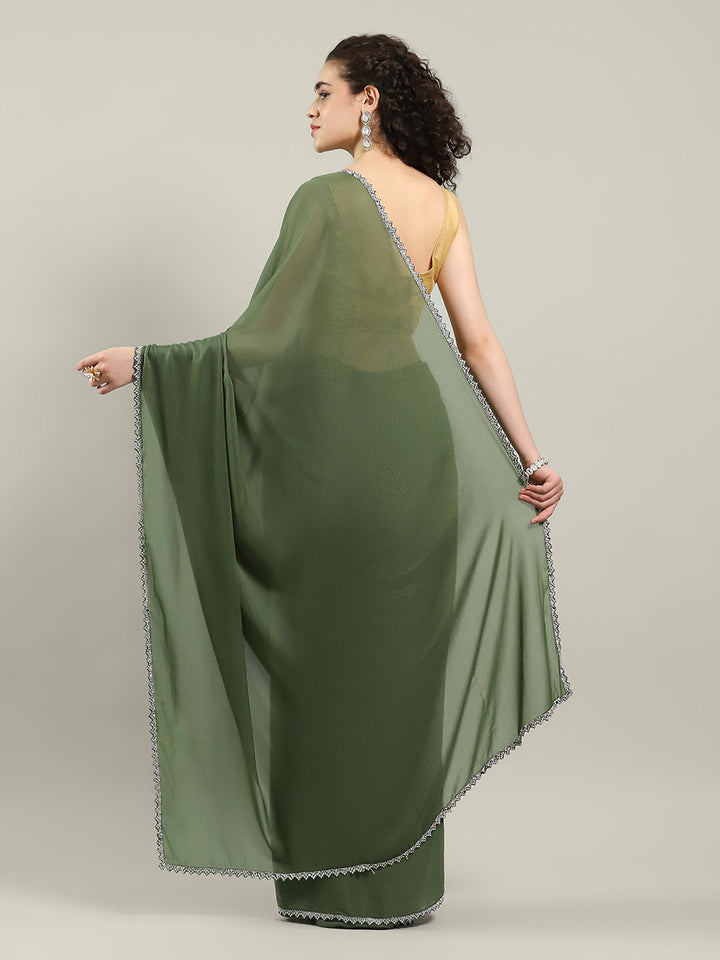 Plain Lace Border Georgette Saree