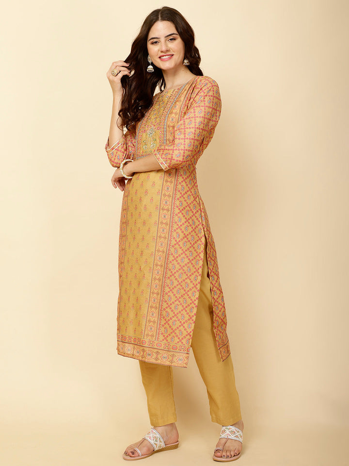Printed Cotton Straight Kurta With Pants